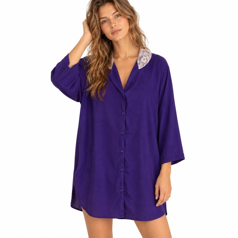 Vintage Victoria's Secret Purple Lace Collar Sleepshirt Nightshirt M/L 90s Style